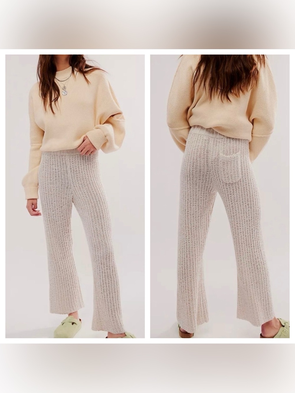 Free People Beach 🏖️ Cream Ribbed Cropped Knit Pants
